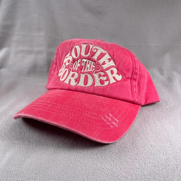 South of the Border Hat Women Pink Red Strap Distressed Embroidered - Picture 11 of 11